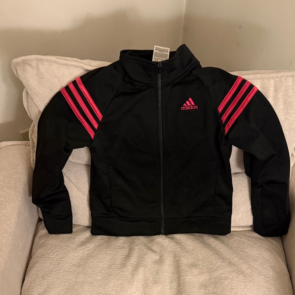 Adidas Black Track Jacket with Pink Accents